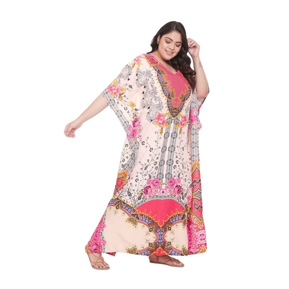 Floral Printed Pink Polyester Kaftan Dress Valentine Day for Women by Gypsie Blu - Picture 6 of 9